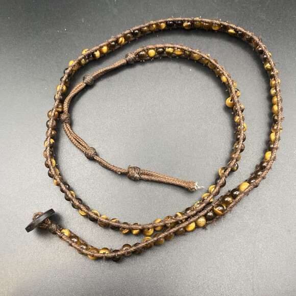 Tiger's Eye Wrap Bracelet Boho Multi Layer 4mm Tribal Beaded 24" Cotton Cord - Picture 3 of 5